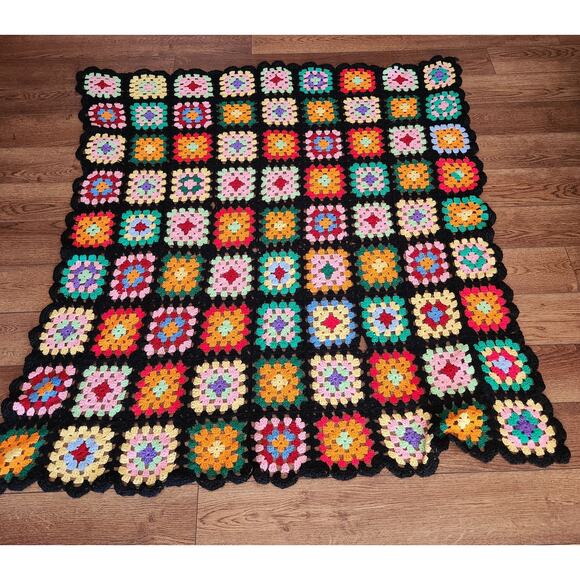 Granny Square throw  vintage blanket Afghan 56x55 - Picture 1 of 2